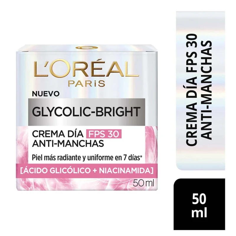 LOREAL CREMA GLYCOLIC BRIGHT DIA FPS 30 X 50 ML ANTI-MANCHAS