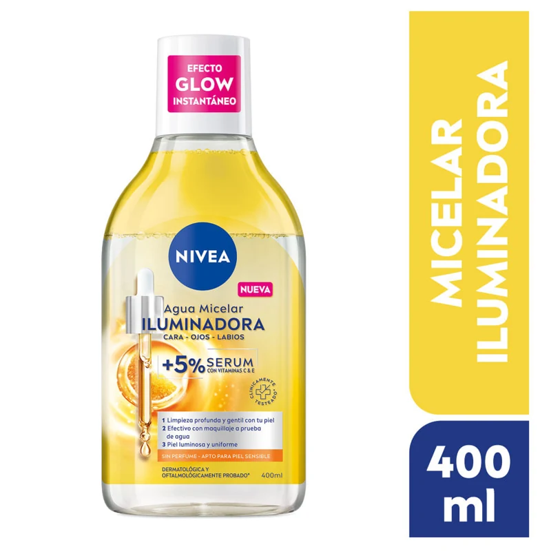 NIVEA VISAGE AGUA MICELAR X 400 ML ILUMINADORA + 5% SERUM P. PIEL SENSIBLE