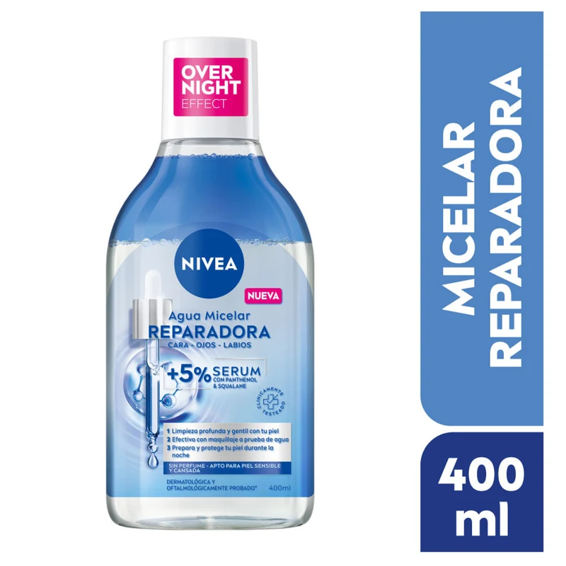 NIVEA VISAGE AGUA MICELAR X 400 ML REPARADORA + 5% SERUM P. PIEL SENSIBLE
