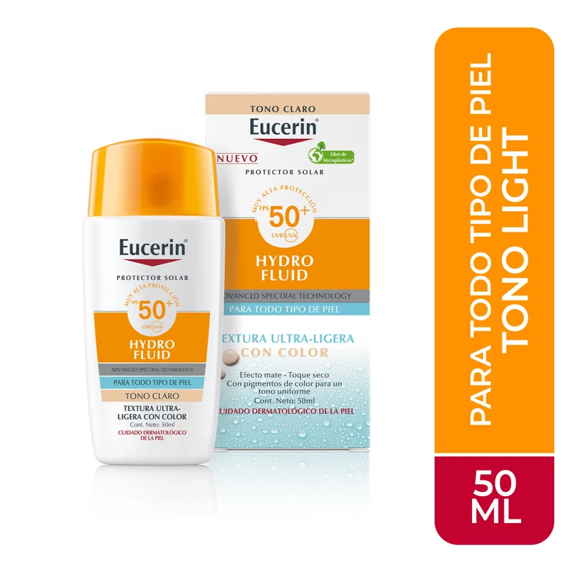 EUCERIN BLOQUEADOR FACIAL CON COLOR FPS 50+ X 50 ML HYDRO FLUID TONO CLARO