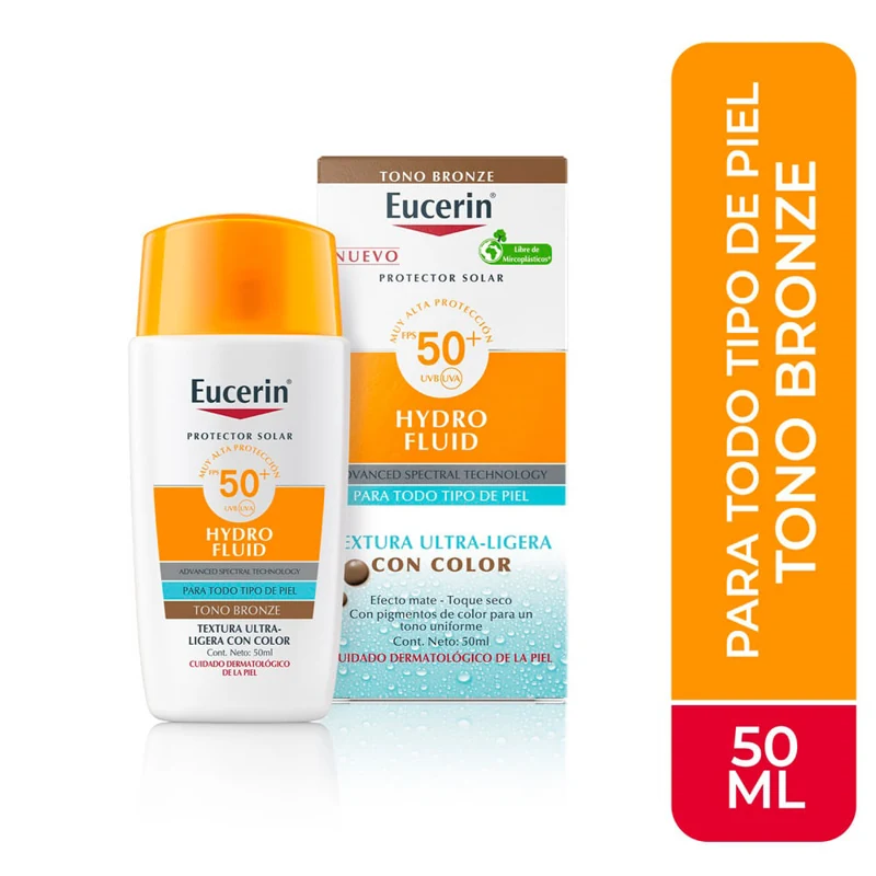 EUCERIN BLOQUEADOR FACIAL CON COLOR FPS 50+ X 50 ML HYDRO FLUID TONO BRONZE