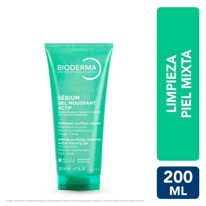 BIODERMA SEBIUM GEL LIMPIADOR FACIAL X 200 ML MOUSSNAT ACTIF
