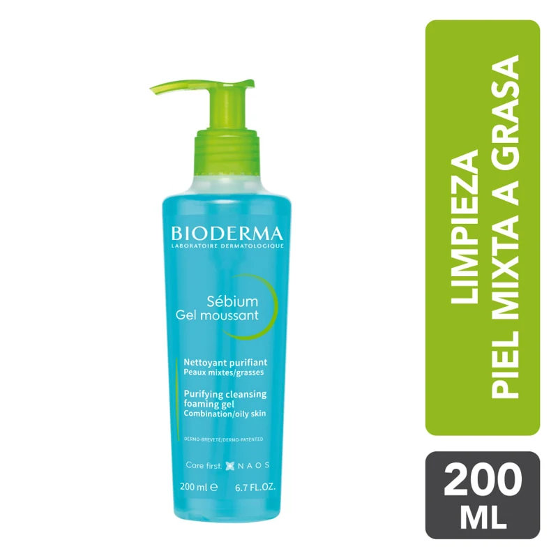 BIODERMA SEBIUM GEL LIMPIADOR FACIAL X 200 ML MOUSSANT P. MIXTA A GRASA