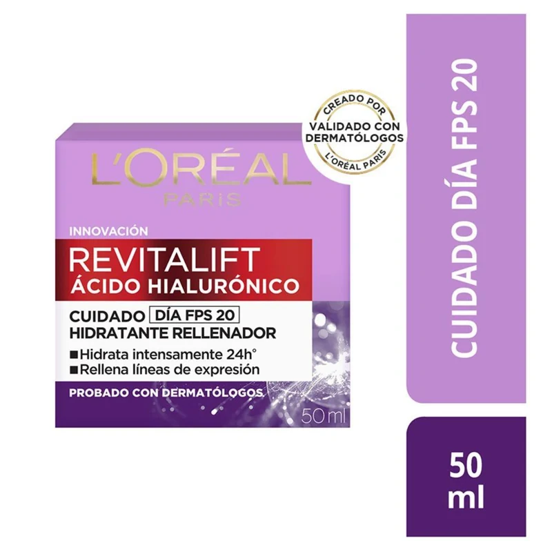 LOREAL CREMA REVITALIFT X 050 ML ACIDO HIALURONICO DIA FPS 20