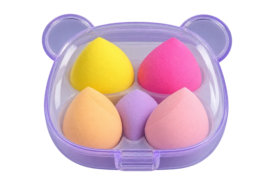 LTS-9A Esponjas para maquillaje, estuche osito, pack de 6