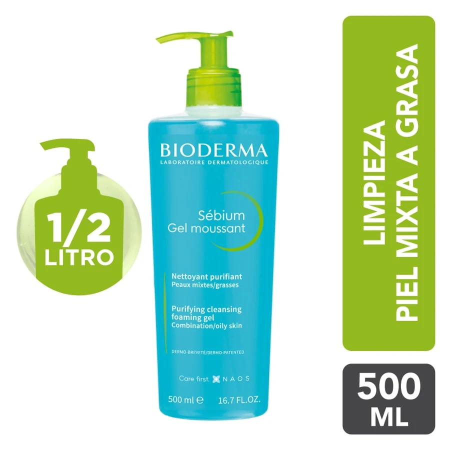 BIODERMA SEBIUM GEL LIMPIADOR FACIAL X 500 ML MOUSSANT P. MIXTA A GRASA